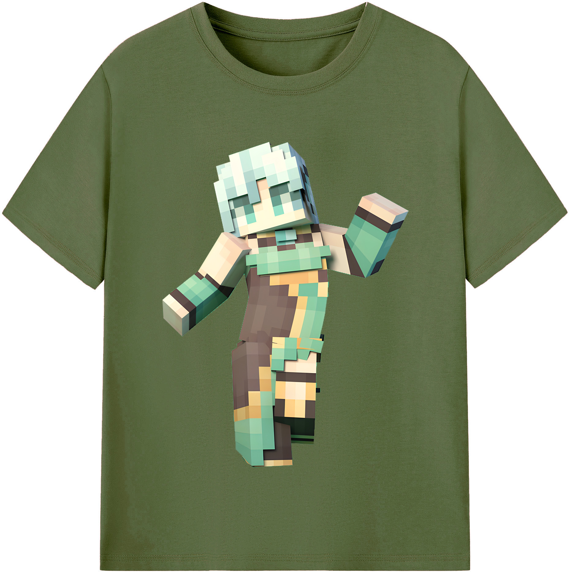 （画像用） マインクラフト ブロックの世界 Minecraft MC Block world 綿100％半袖Tシャツ（フロントプリント）